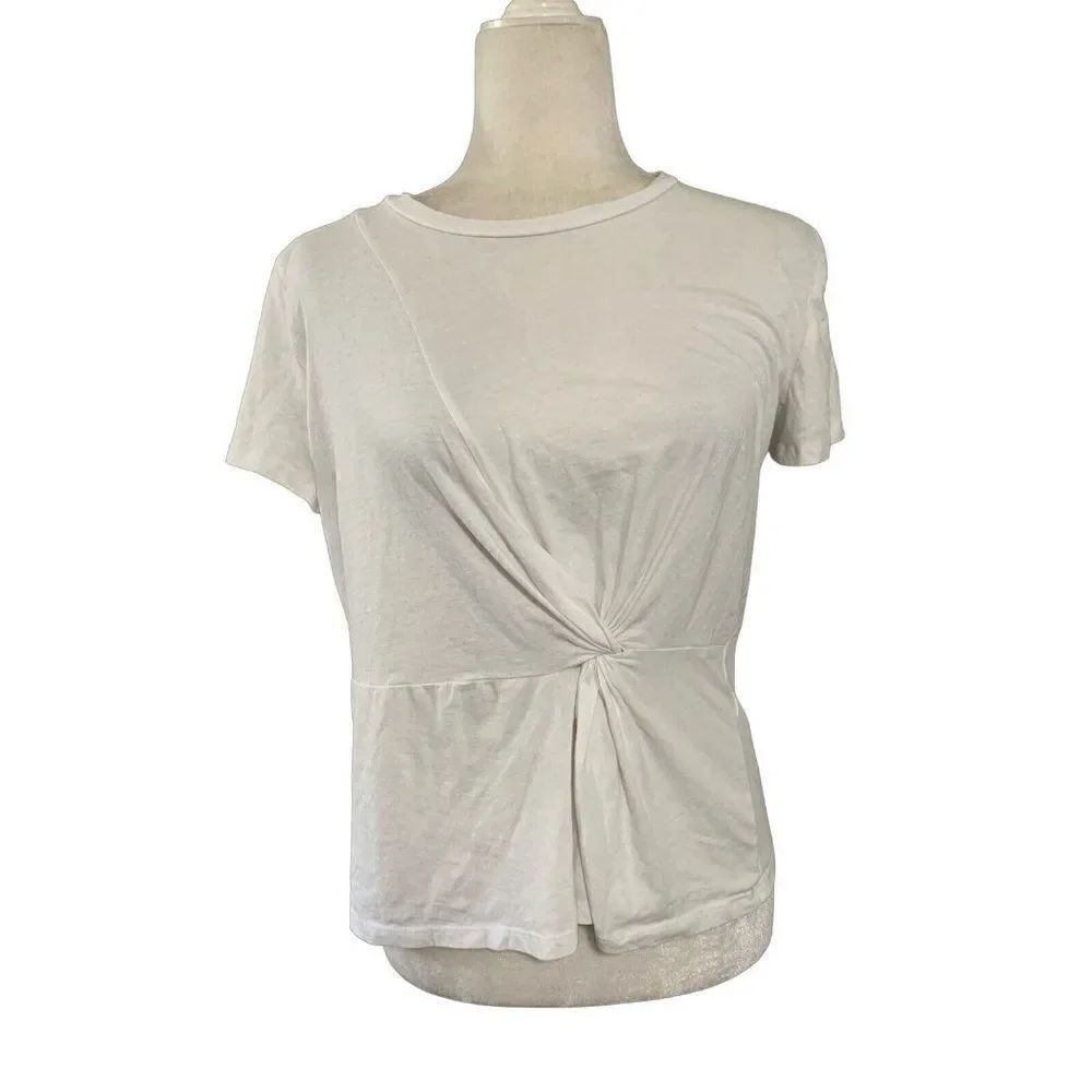 zara womens solid white Crew Neck short sleeve knot top t shirt medium